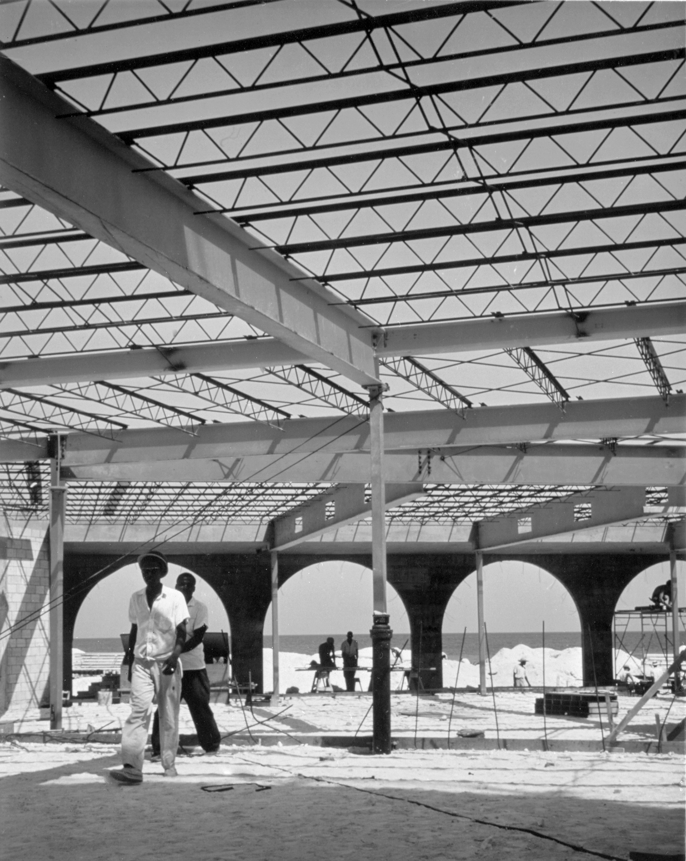 Interior view of Lucayan Beach Hotel during construction, 1963