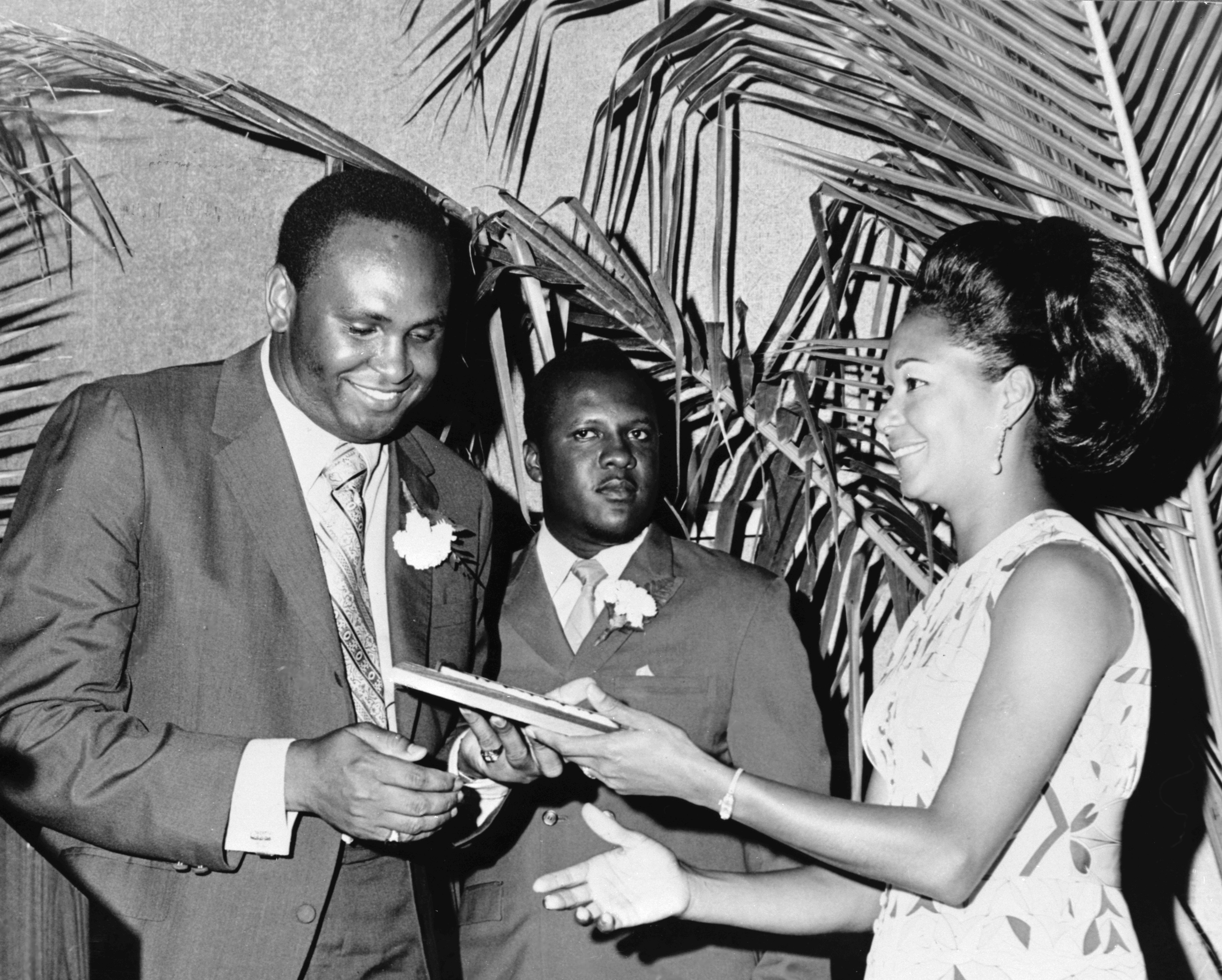 Maurice Moore MP with Michael Pinder and Marguerite Pindling