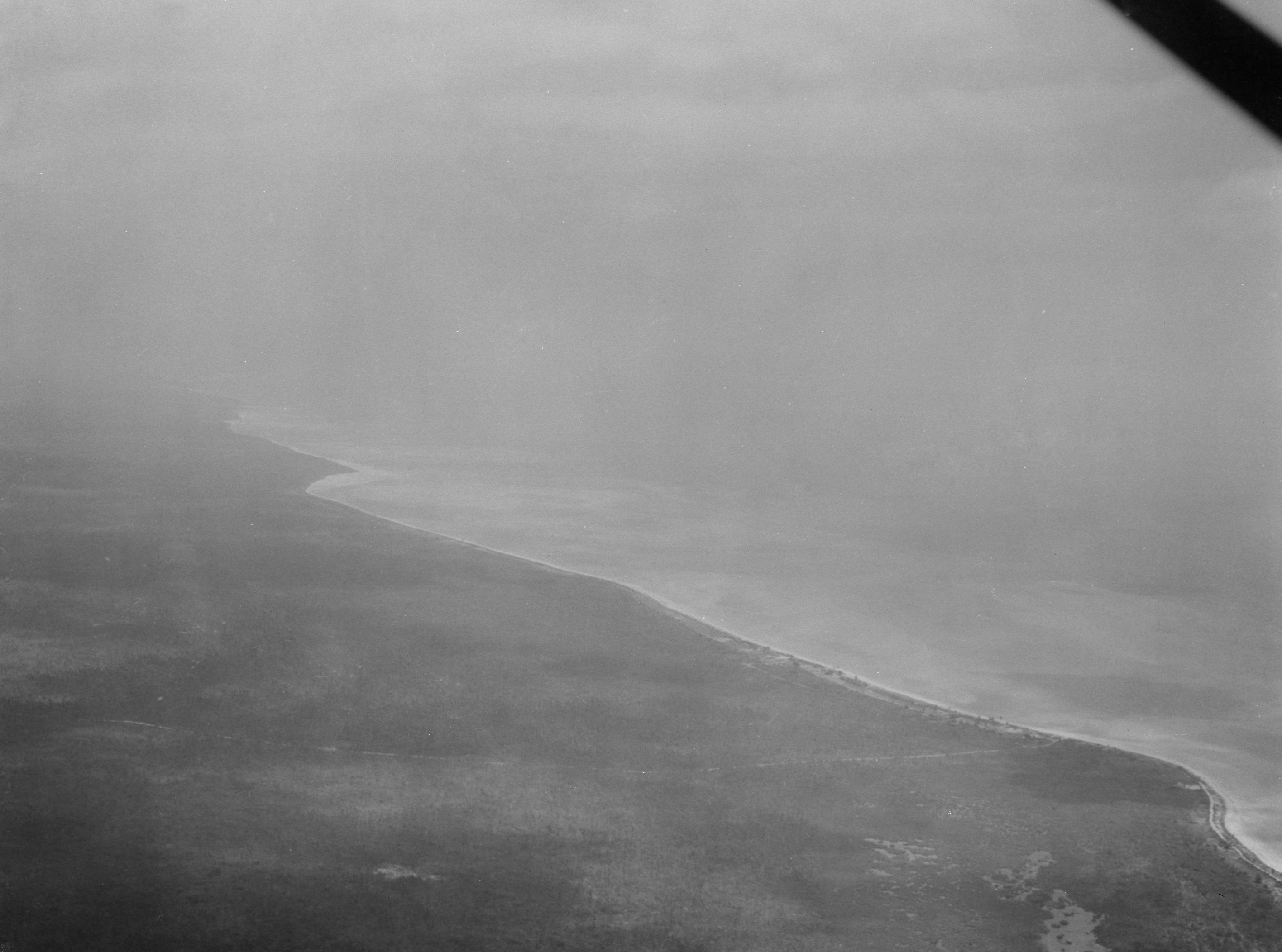 Aerial view of south shore looking southeast, 1950's