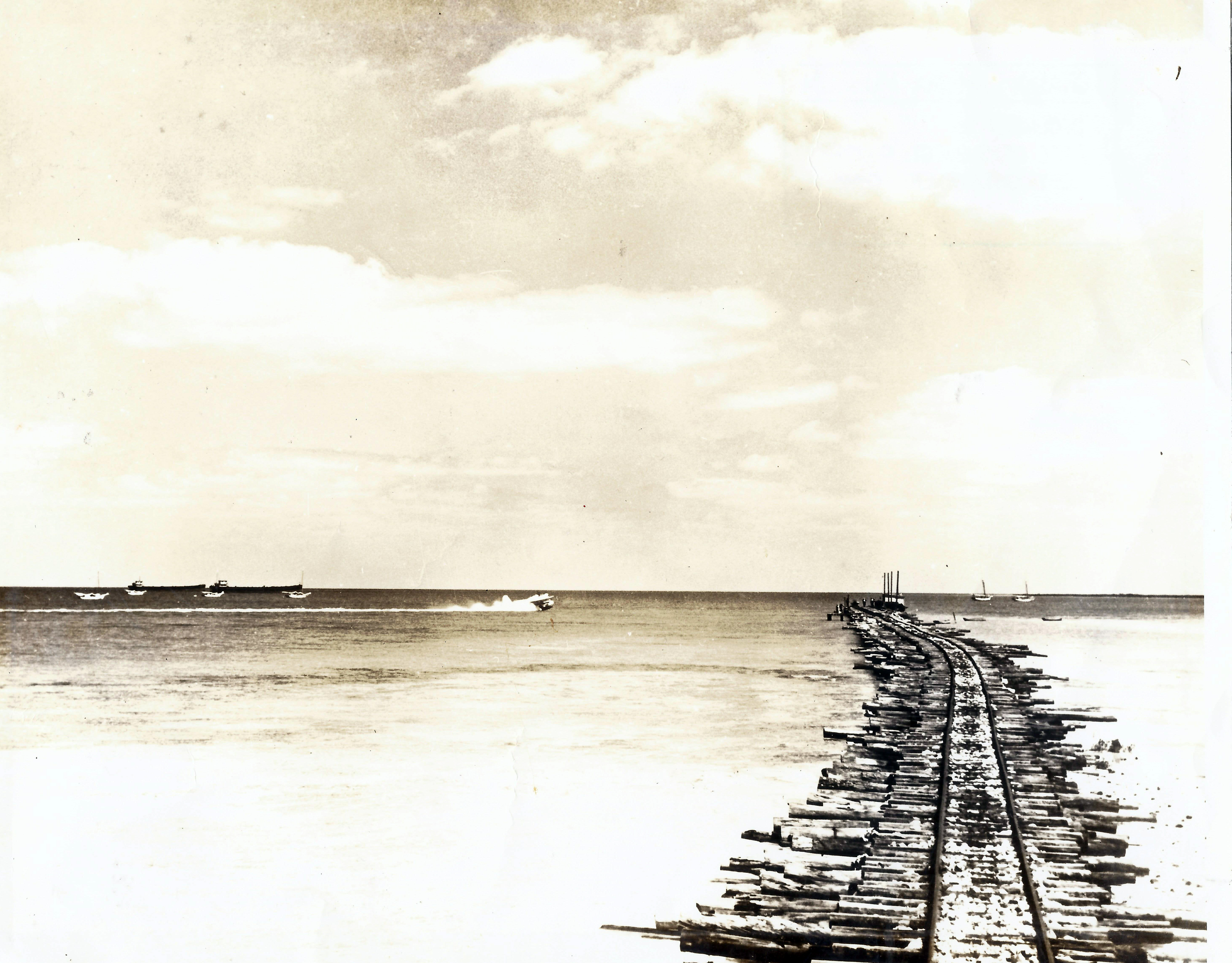 North shore view with seaplane and Pine Ridge train tracks