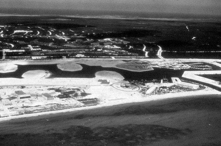 Aerial view of the Lucayan Beach Hotel and the Holiday Inn under construction, 1960's