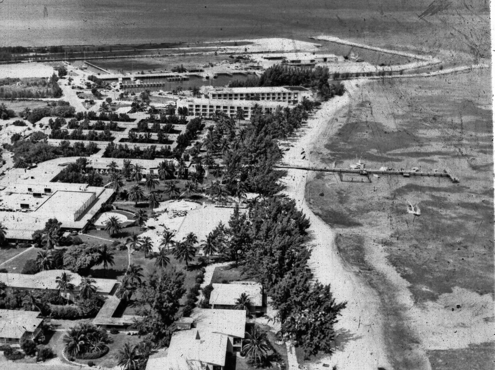 Aerial view of Grand Bahama Hotel, West End, 1960's