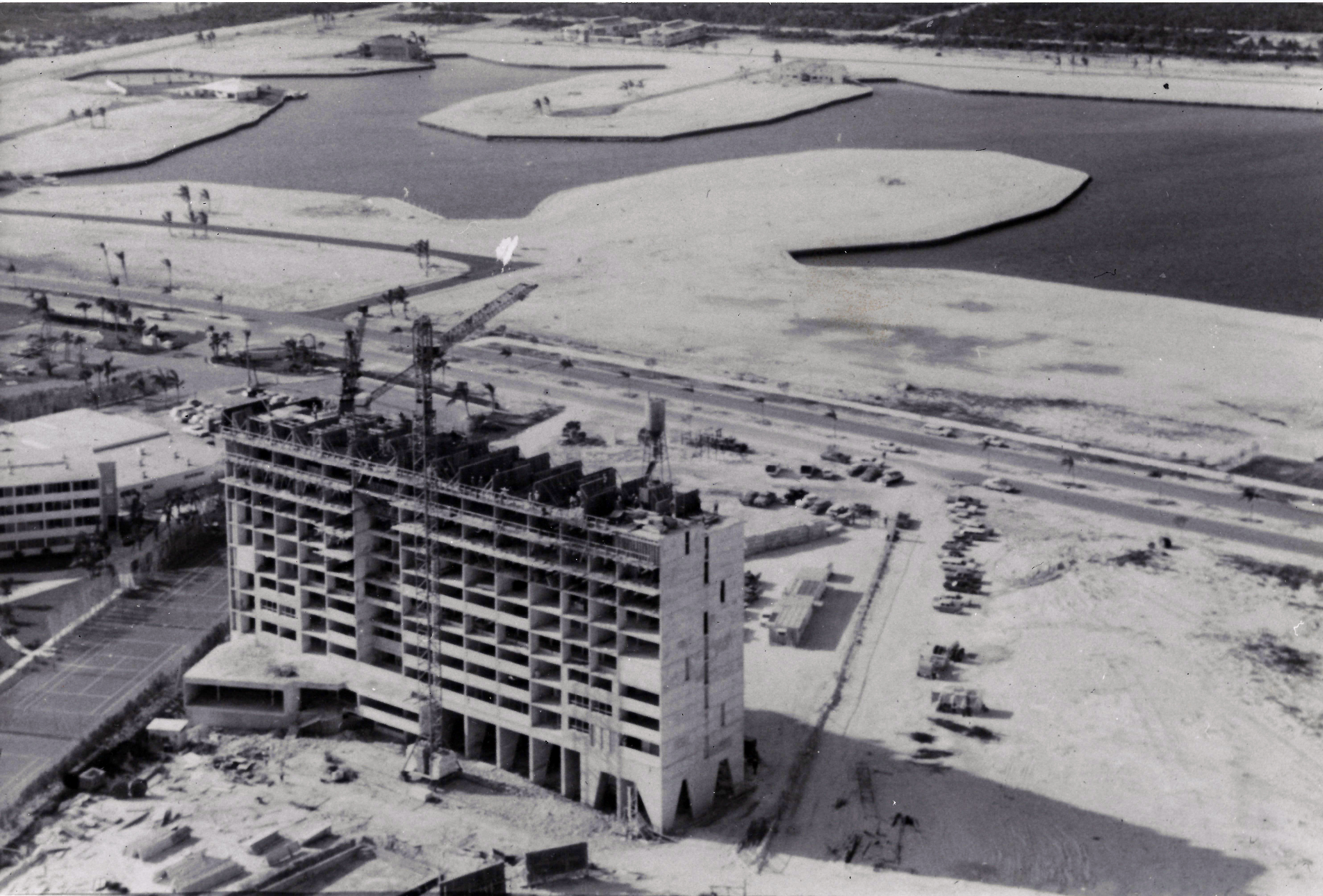Aerial view of Oceanus Hotel under constrction, 1960's