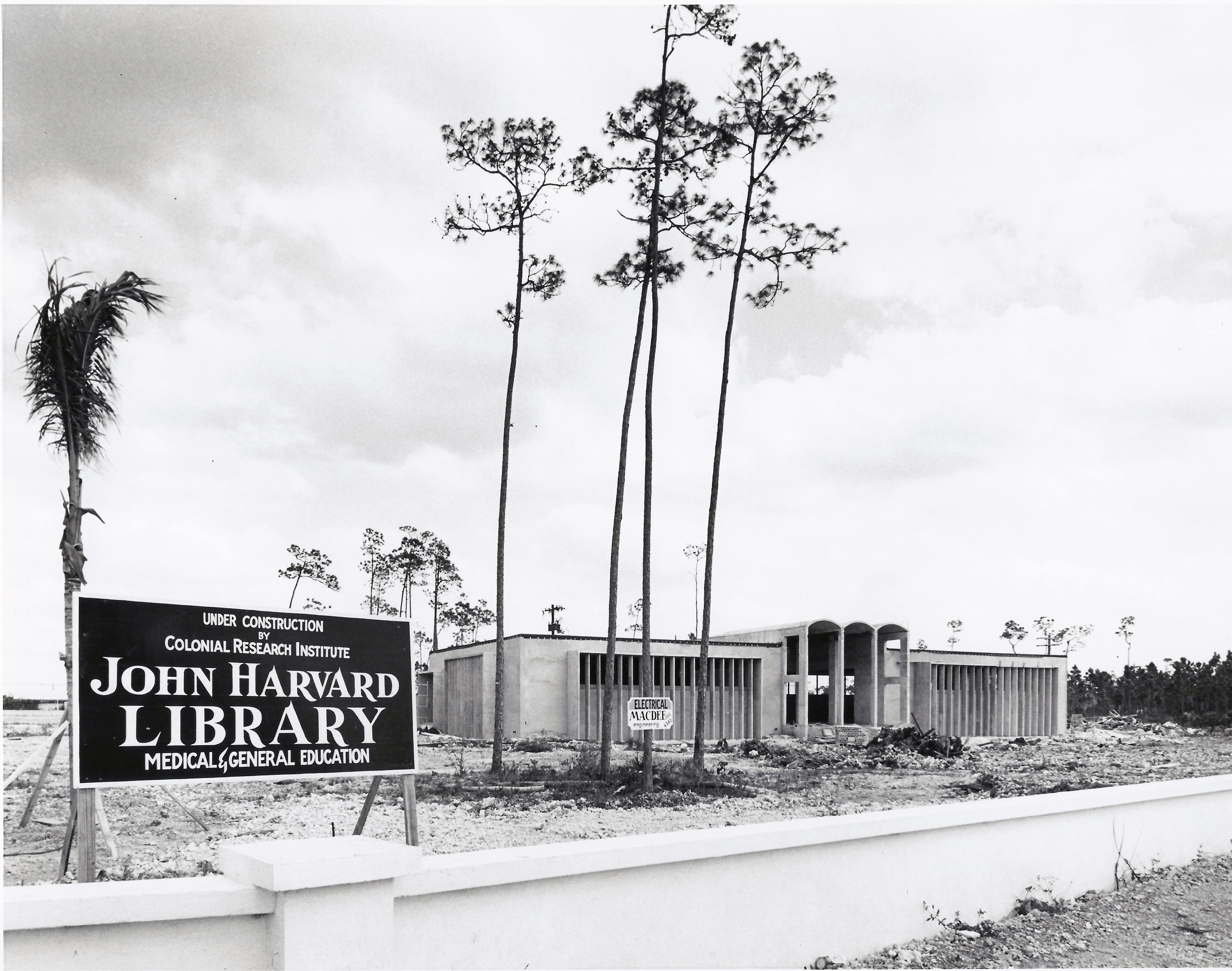 The John Harvard Library under construction in downtown Freeport, 1960's