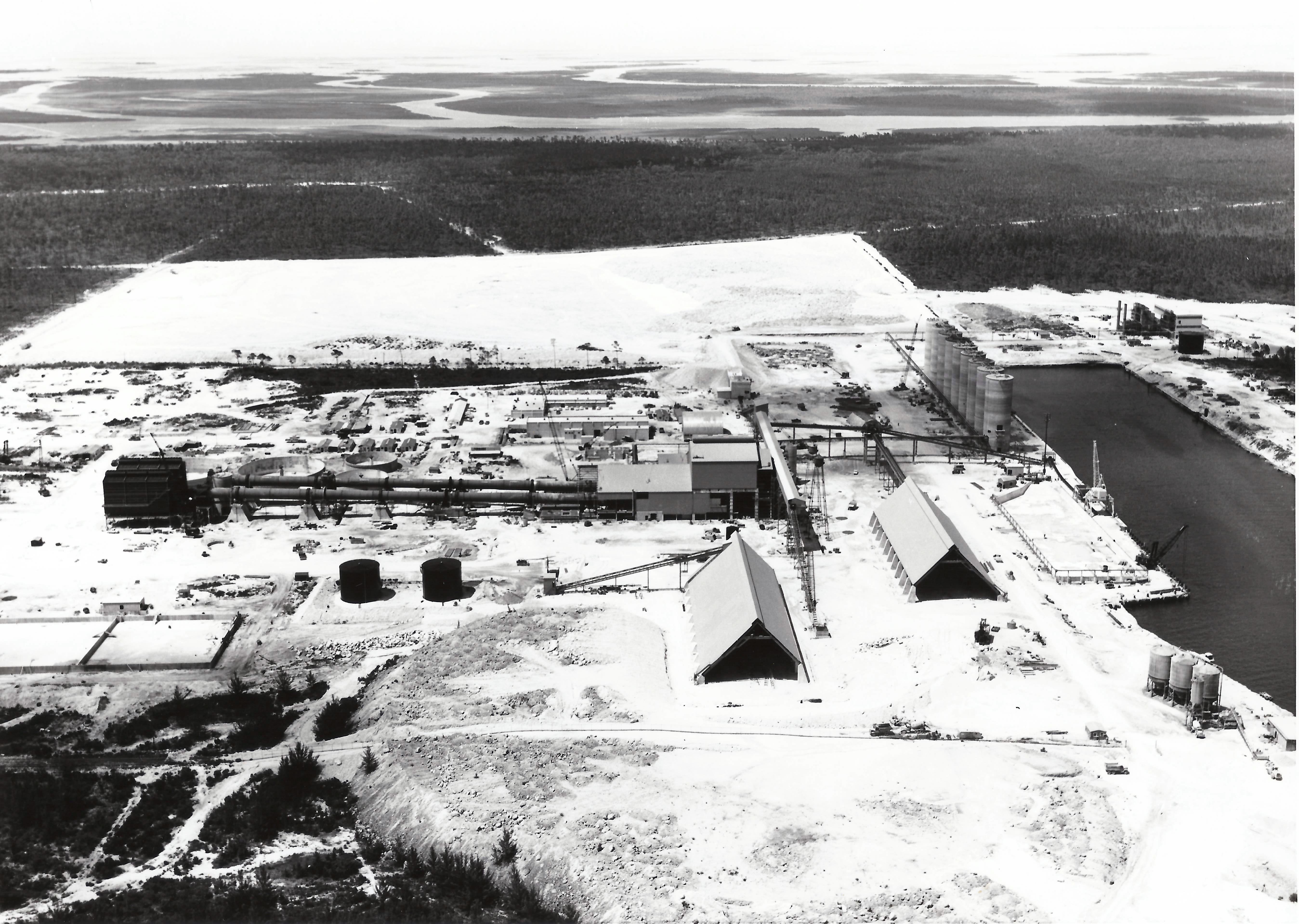 Aerial view of US Steel's cement plant under construction, 1960's