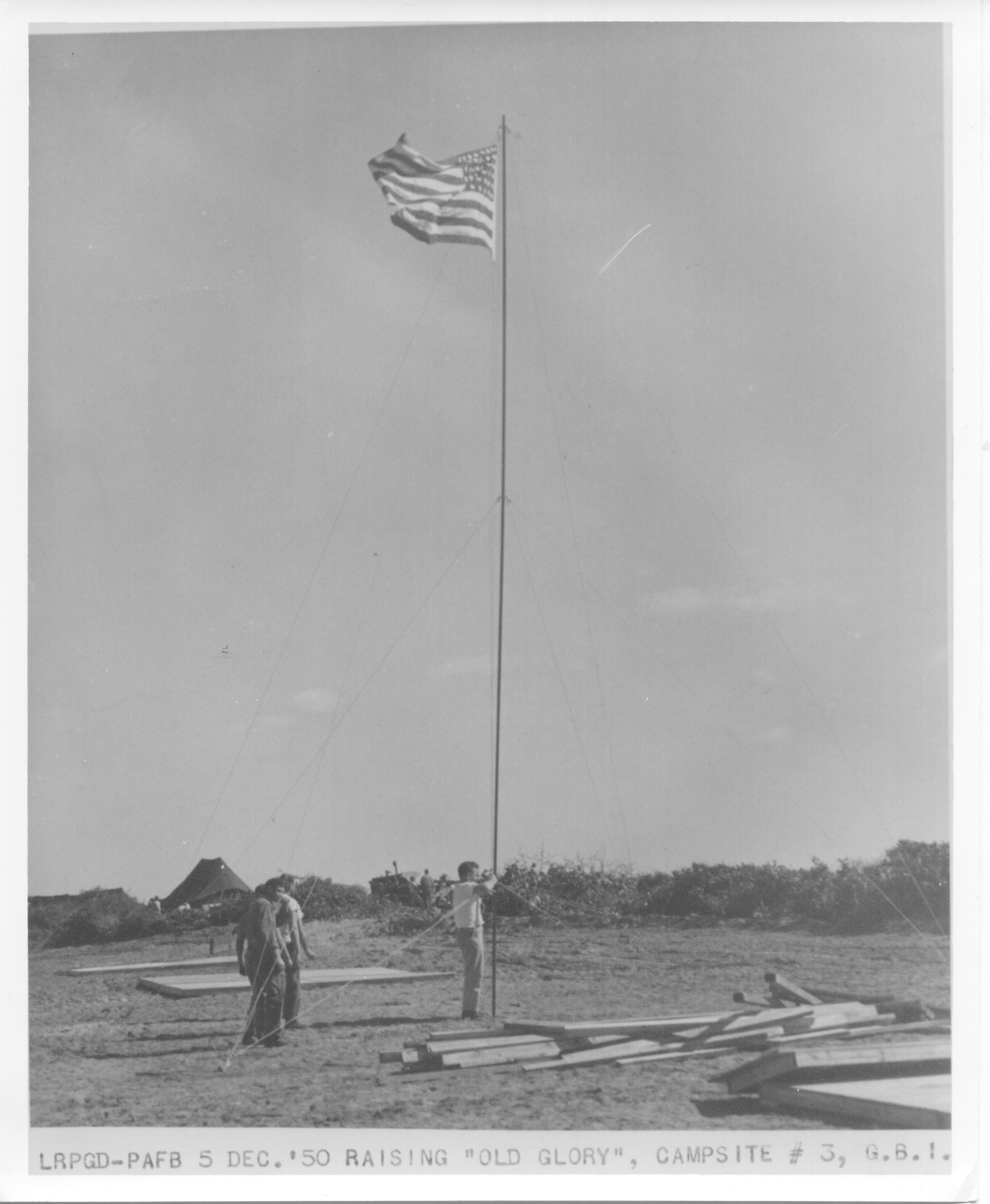 Flag Raising at Gold Rock Creek Campsite, 1950