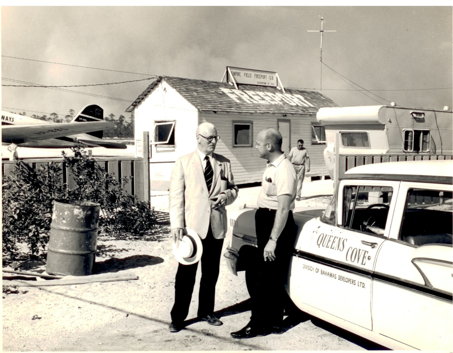 Sir Charles Hayward and Ernie Skogg, Freeport Airport