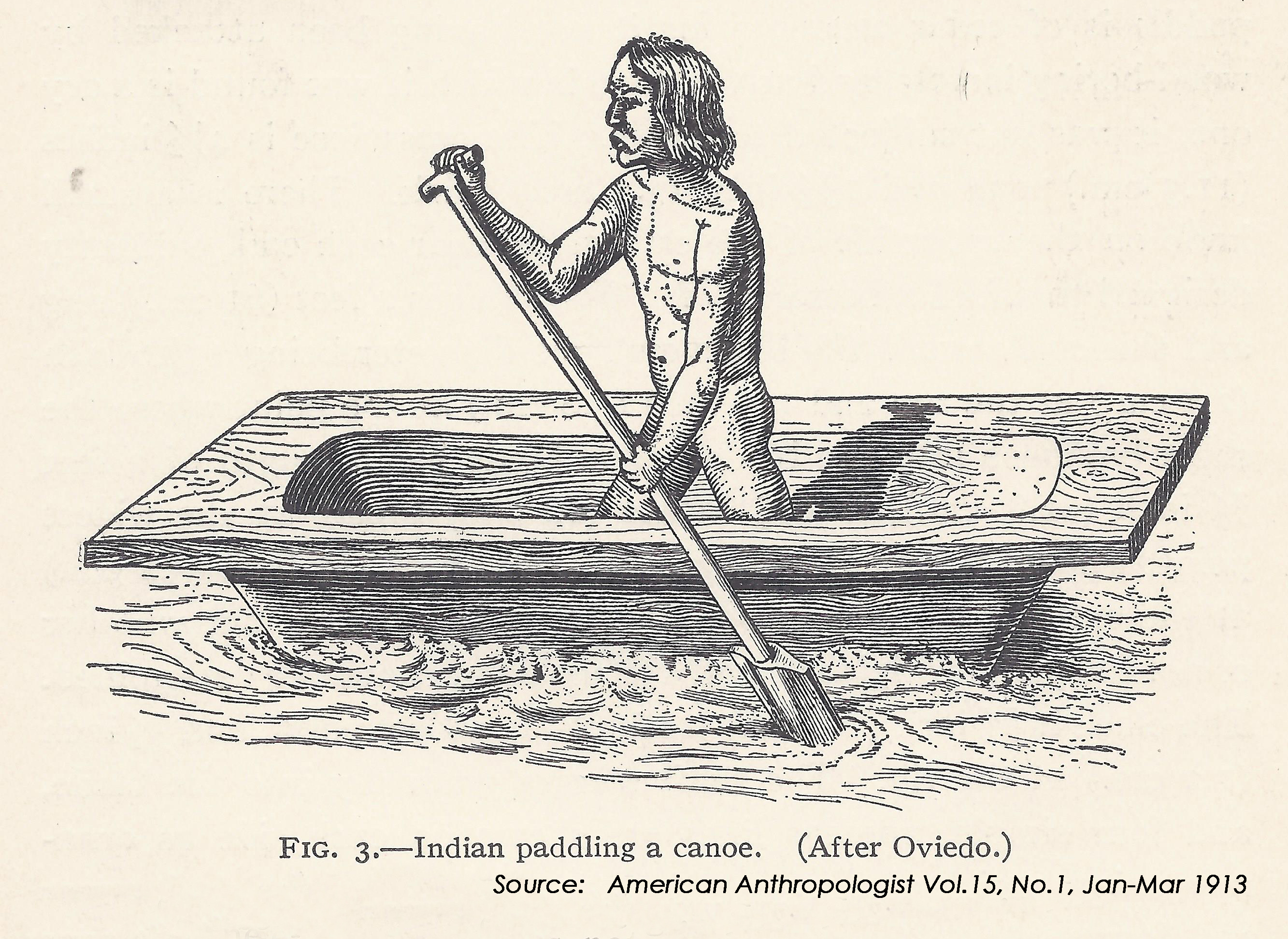 Lucayan Indian Paddling a Canoe