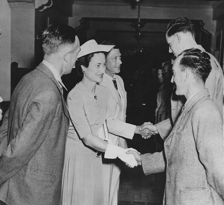 Duke and Duchess of Windsor greeting survivors of Kollskeg, April 1942