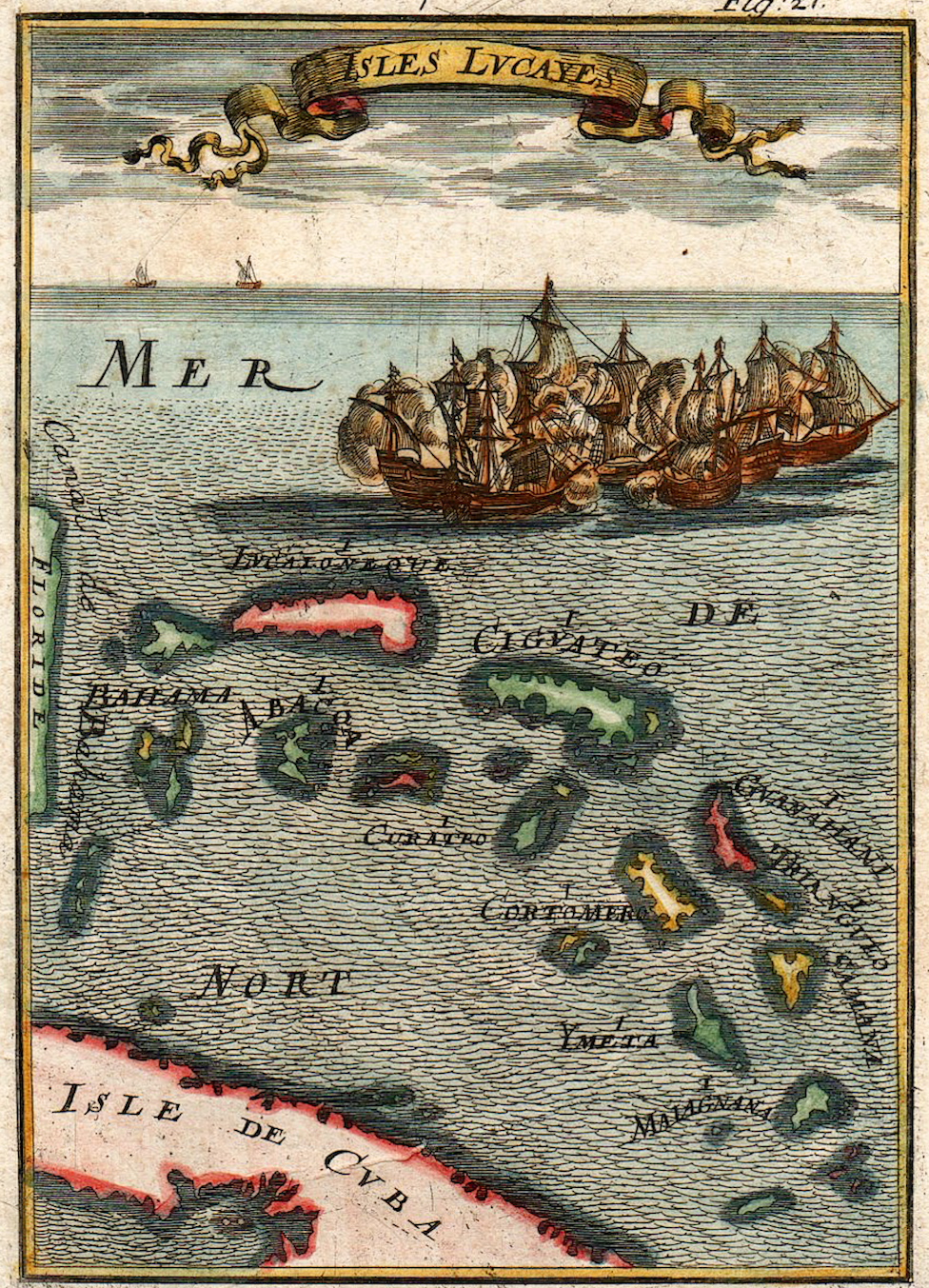 Map of the Isles Lucayes by Cartographer Alain Mallet 1686