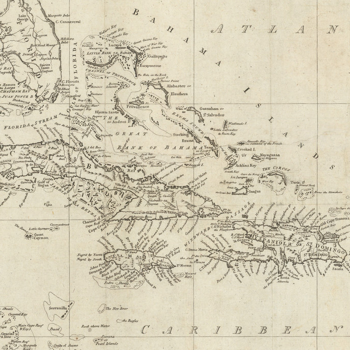 Section of 1796 Map by Cartographer John Reid showing an enlarged view of the Bahamas
