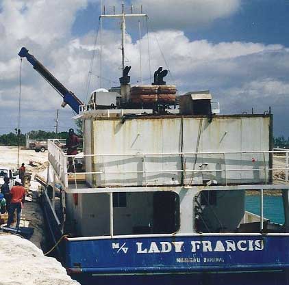 Lady Francis IV supplies by truck to General Store Last Chance Grocery in Rum Cay March 2013
