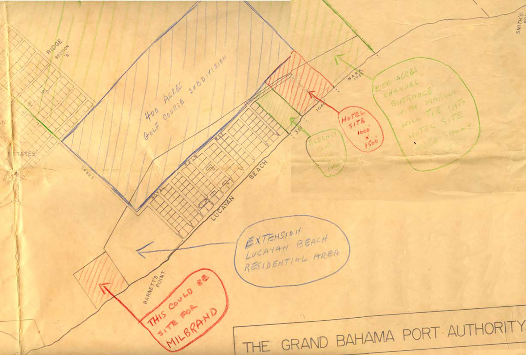 1960 Grand Bahama Port Authority Lucaya Map with Notations