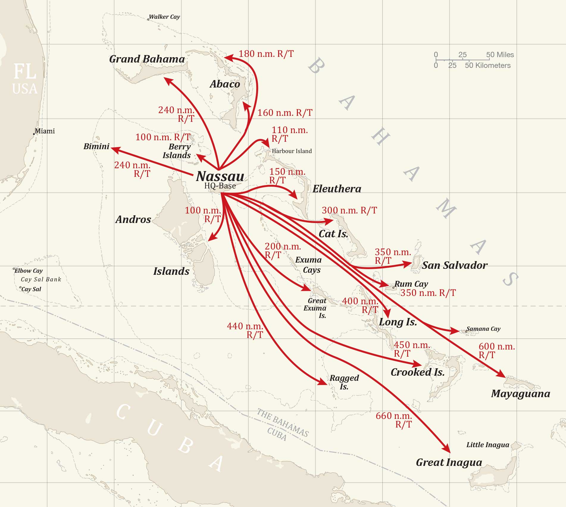 Pratt Chart, Bahamas Mail Routes