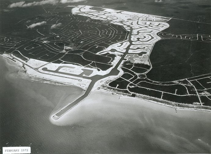 Aerial view of Grand Bahama Waterway, 1970's