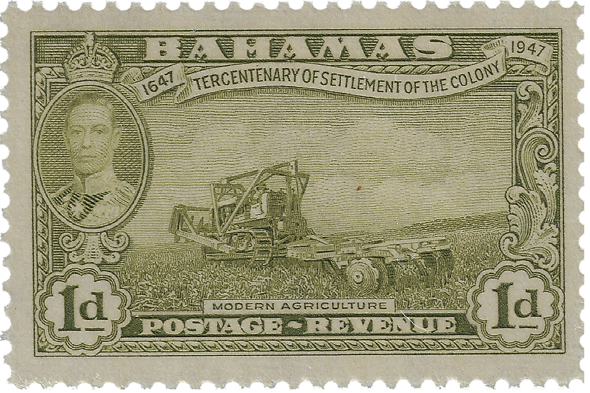 1d 1948, 1647 Tercentenary of Settlement of the Colony, Modern Agriculture