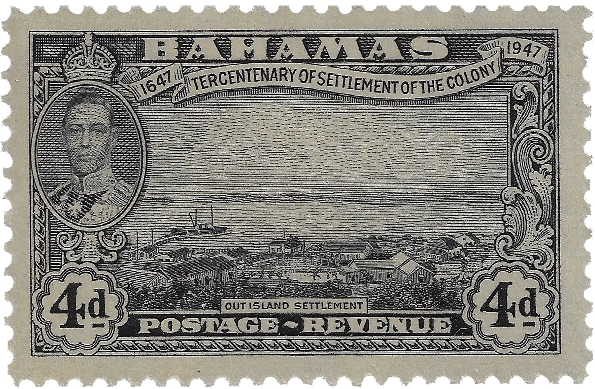 4d 1948, 1647 Tercentenary of Settlement of the Colony, Out Island Settlement