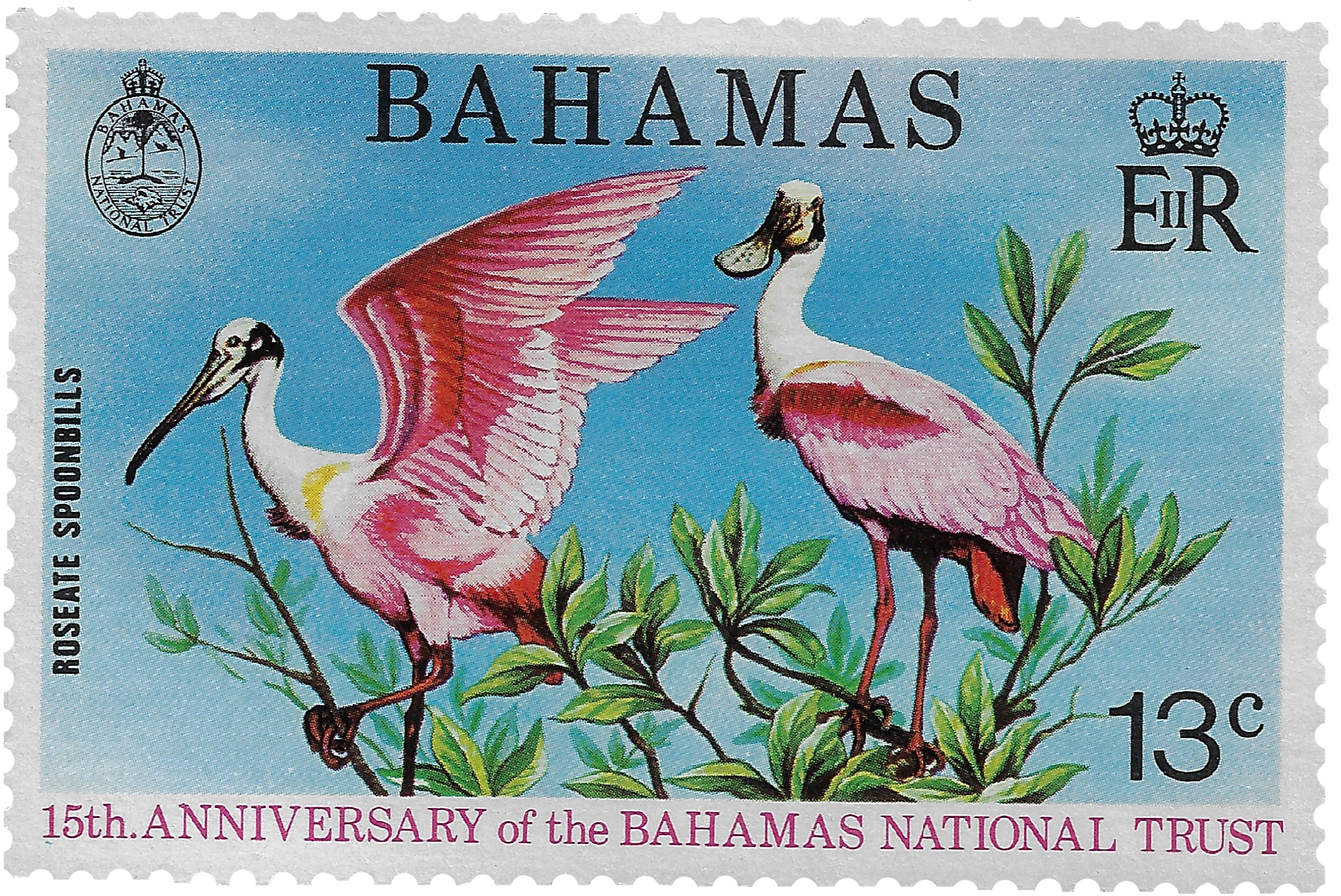 13c 1974, Roseate Spoonbills, 15th Anniversary of the Bahamas National Trust