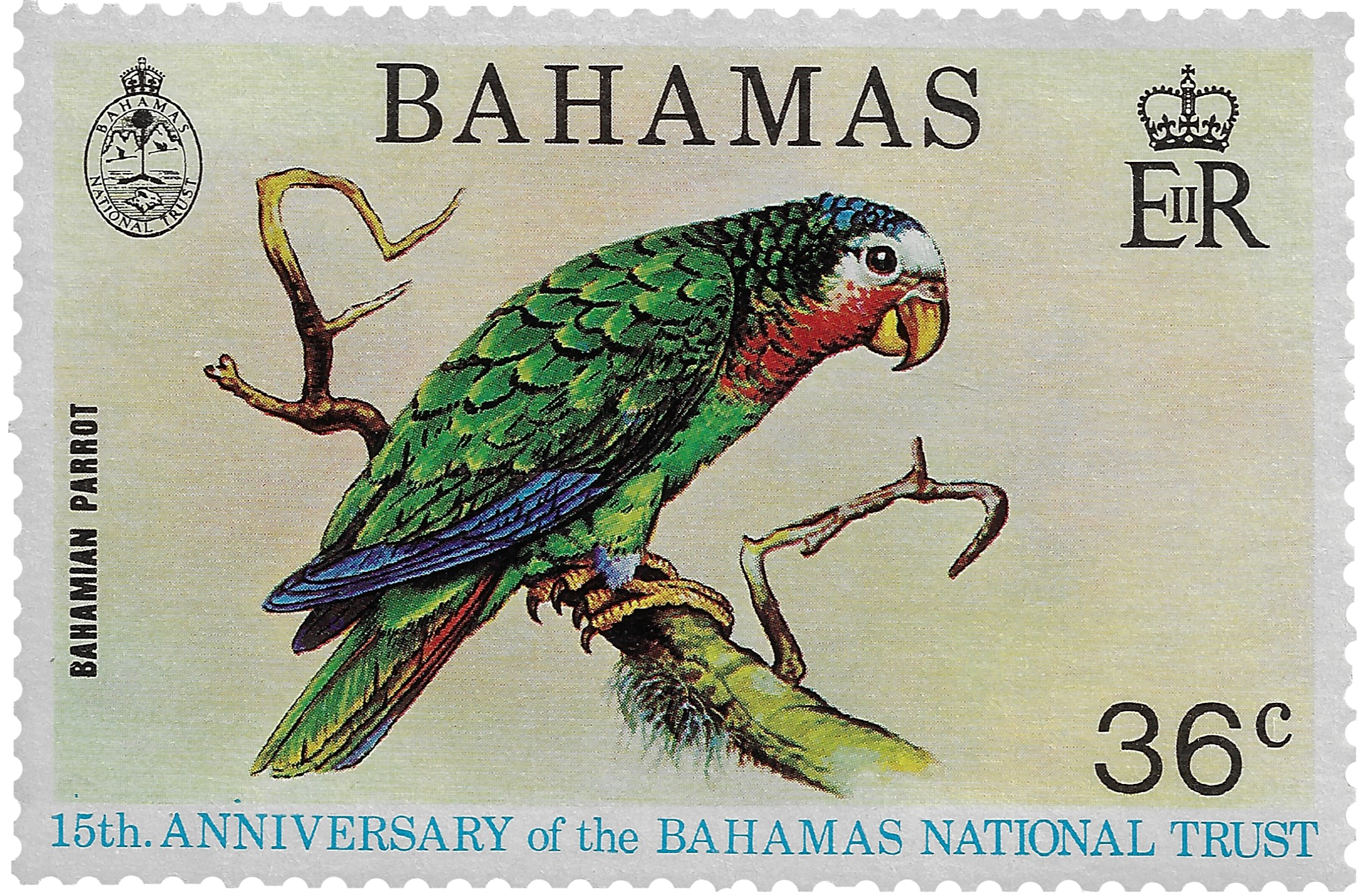 36c 1974, Bahamian Parrot, 15th Anniversary of the Bahamas National Trust