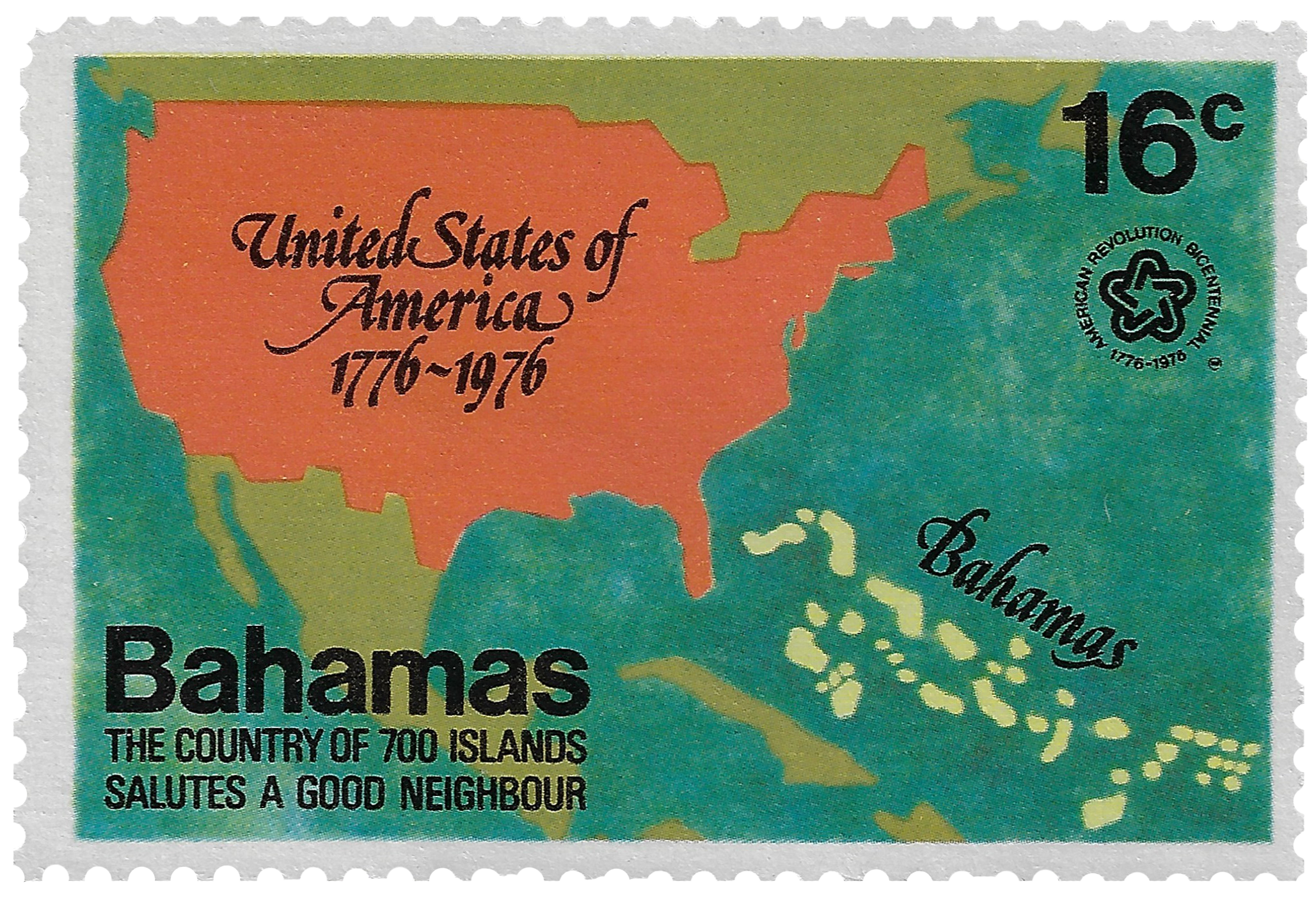 16c 1976, Bahamas, Bicentennial Revolution, United States of America 1776-1976