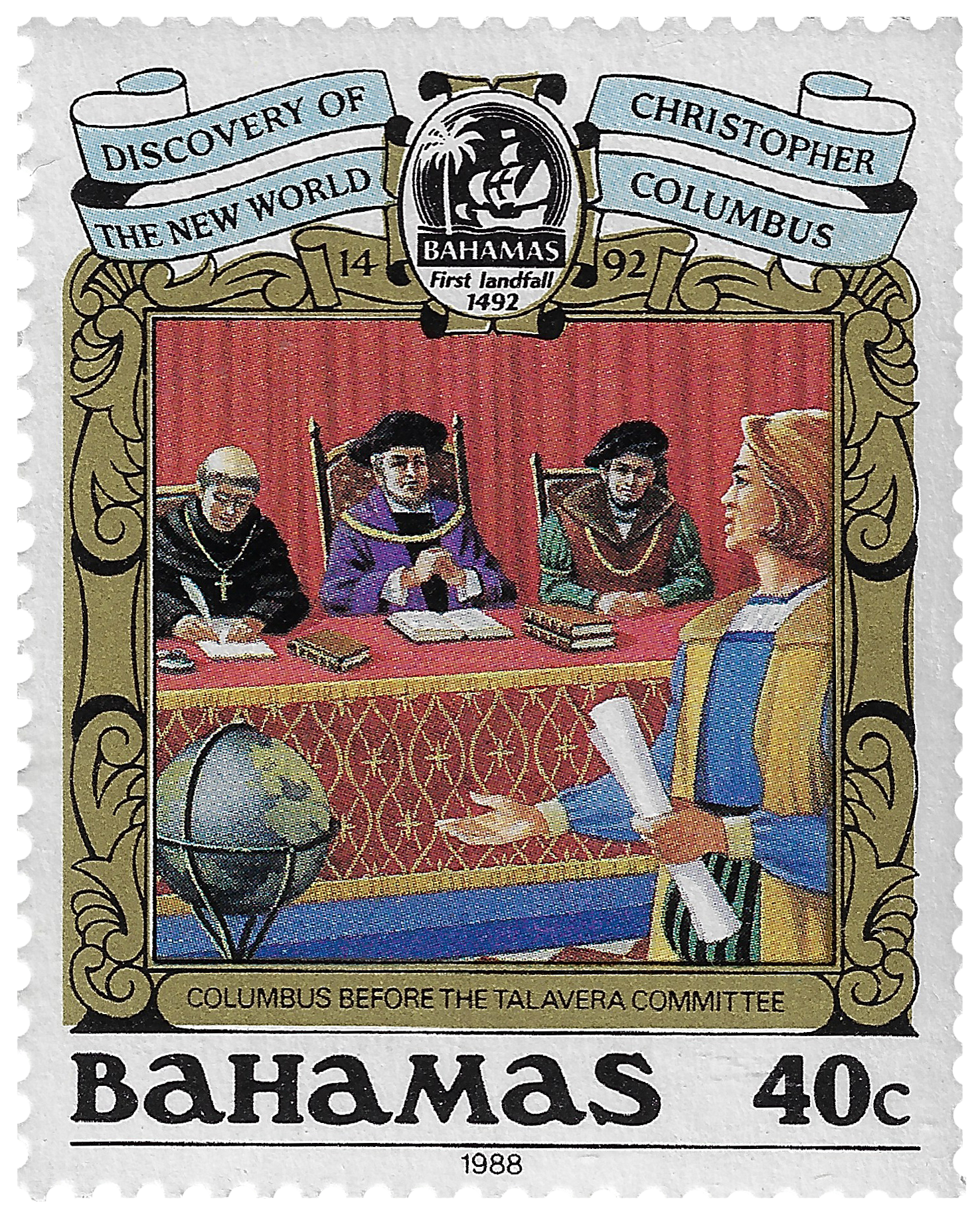 40c 1988, Discovery of the New World, Christopher Columbus, Columbus Before the Talavera Committee
